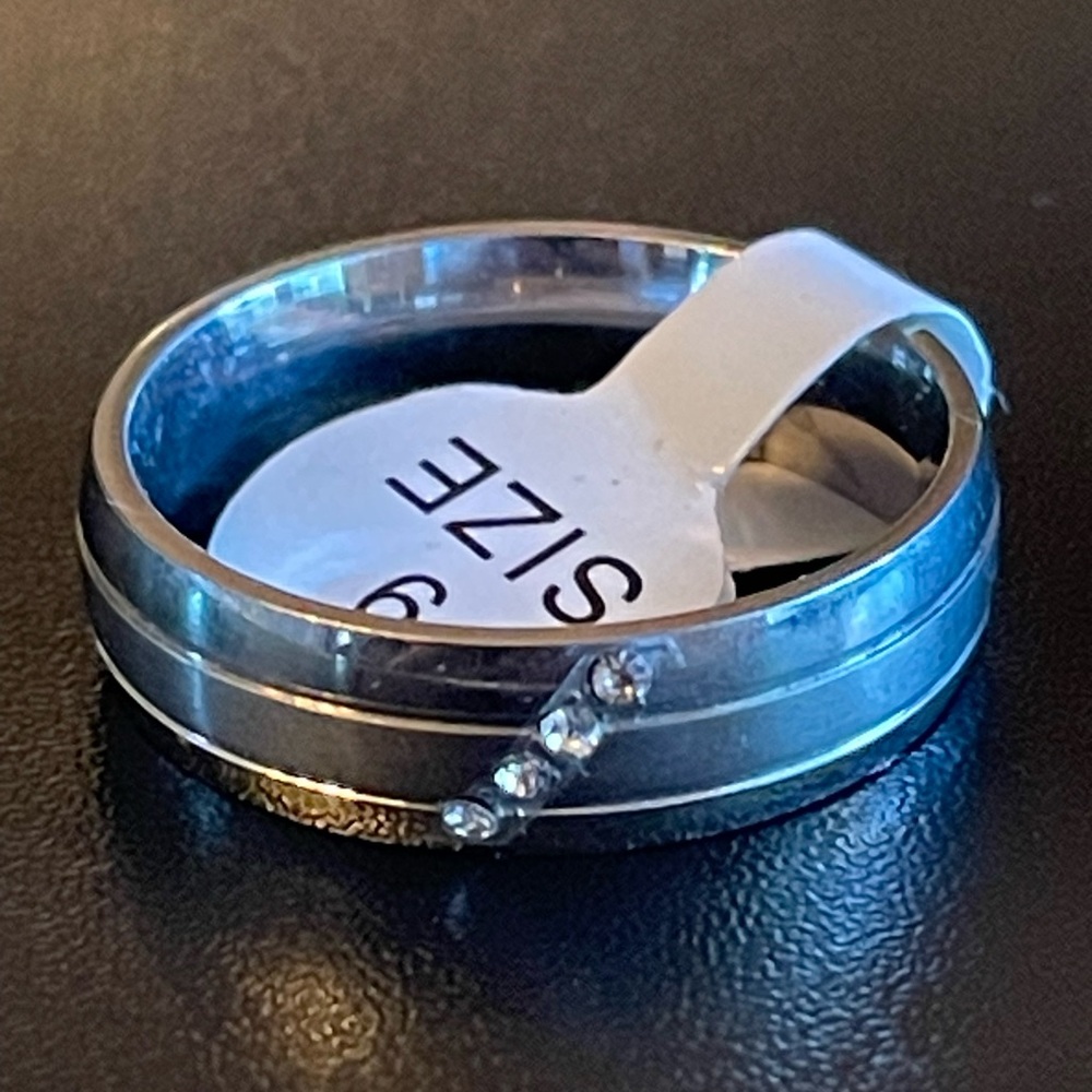 6mm silver stainless steel CZ ring band